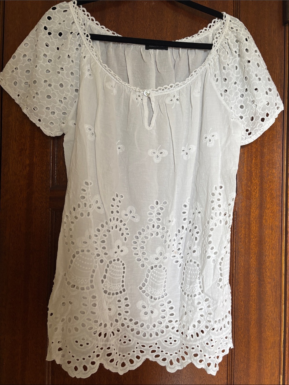 White Eyelet Peasant Top - Lightweight Women's Blouse